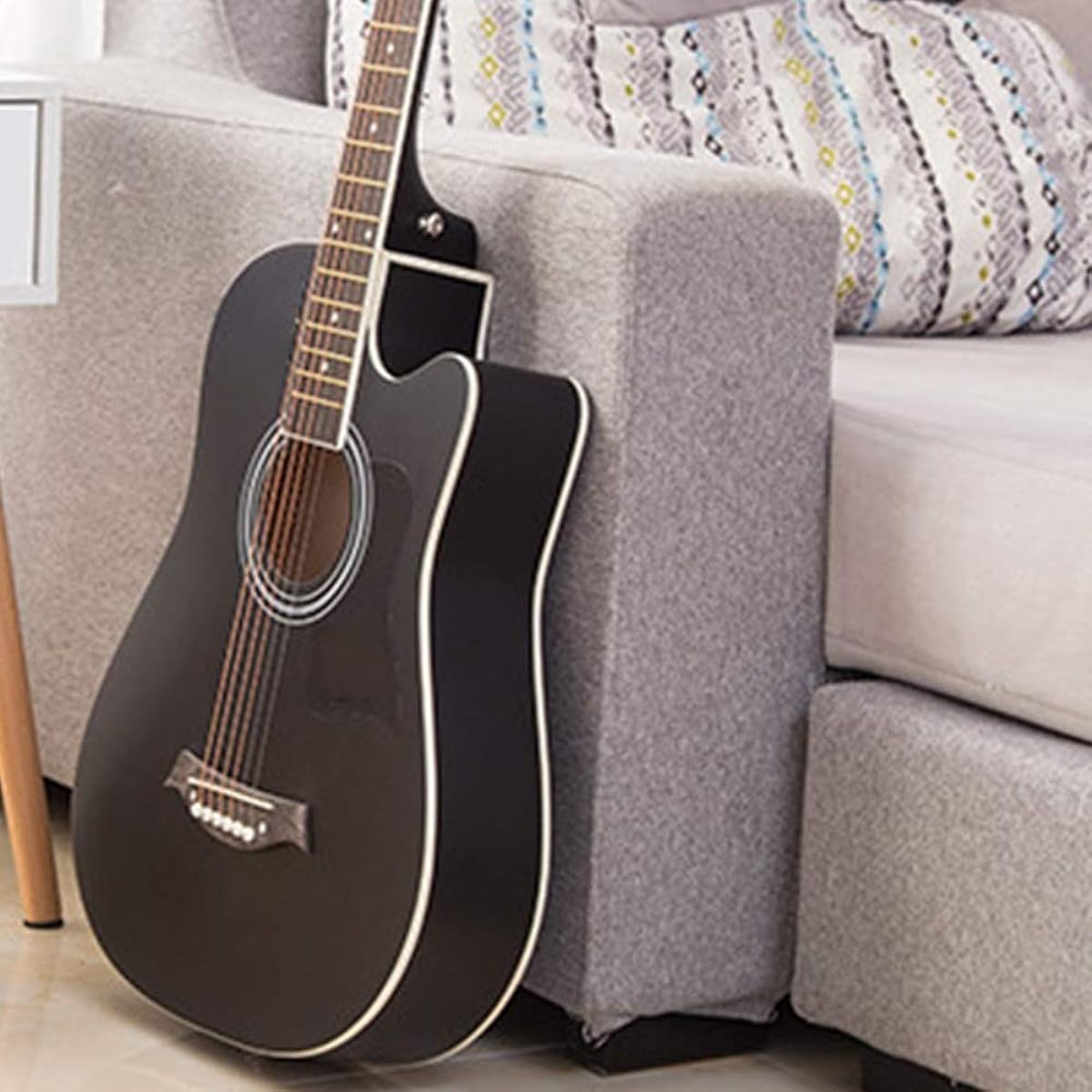 Beginner's Practice Guitar Full-Size Solid Wood Veneer Guitar Beginner Classical Guitar for Elementary School Students and Adults Beginner Guitar (Color: Black, Size: 38 inches)