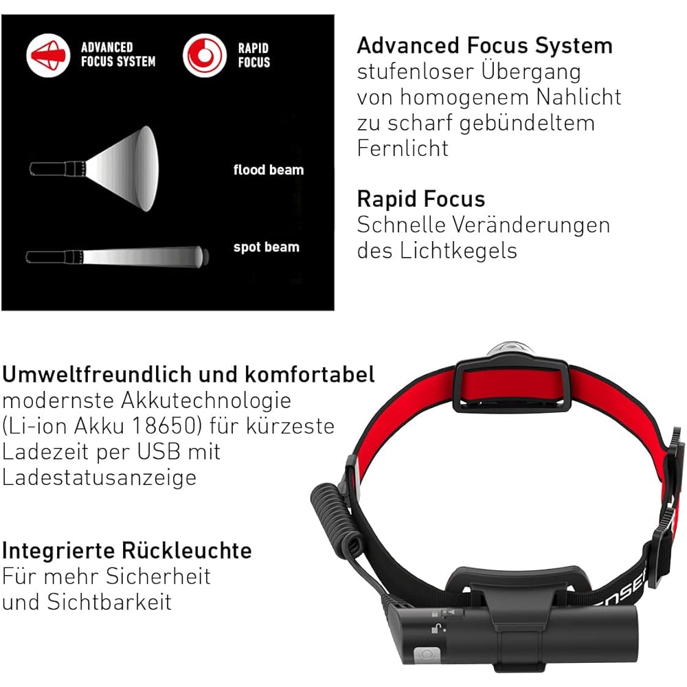 Ledlenser (Red Lenser) Waterproof H8R LED Headlight USB Rechargeable [Genuine Japanese Product]