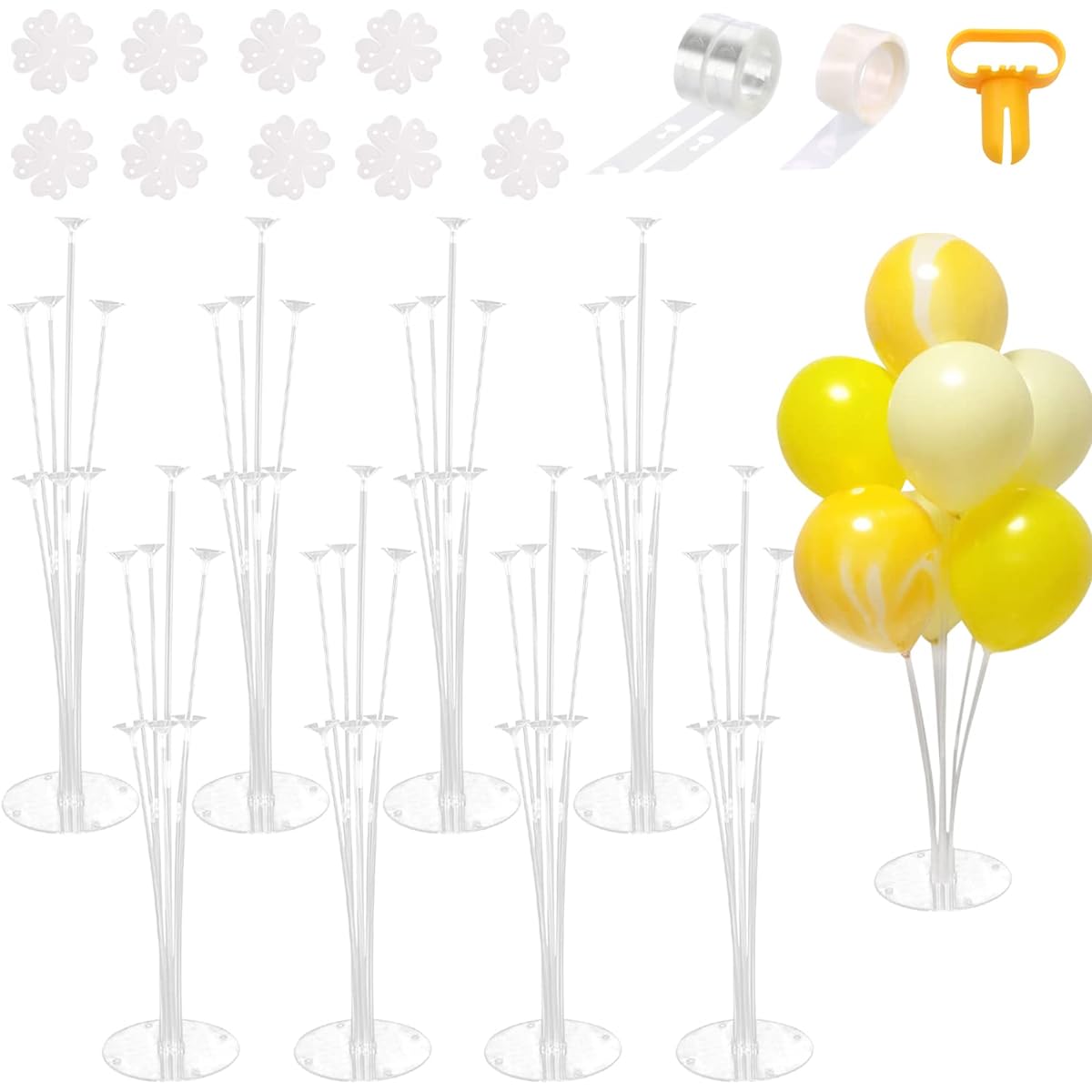 Balloon Stand Kit, 8 Sets Balloon Table Centerpiece Holder, Balloon Sticks with Base, Tie Tool, Flower Clips, Table Balloon Stand for Birthday Wedding Baby Shower Party Decorations
