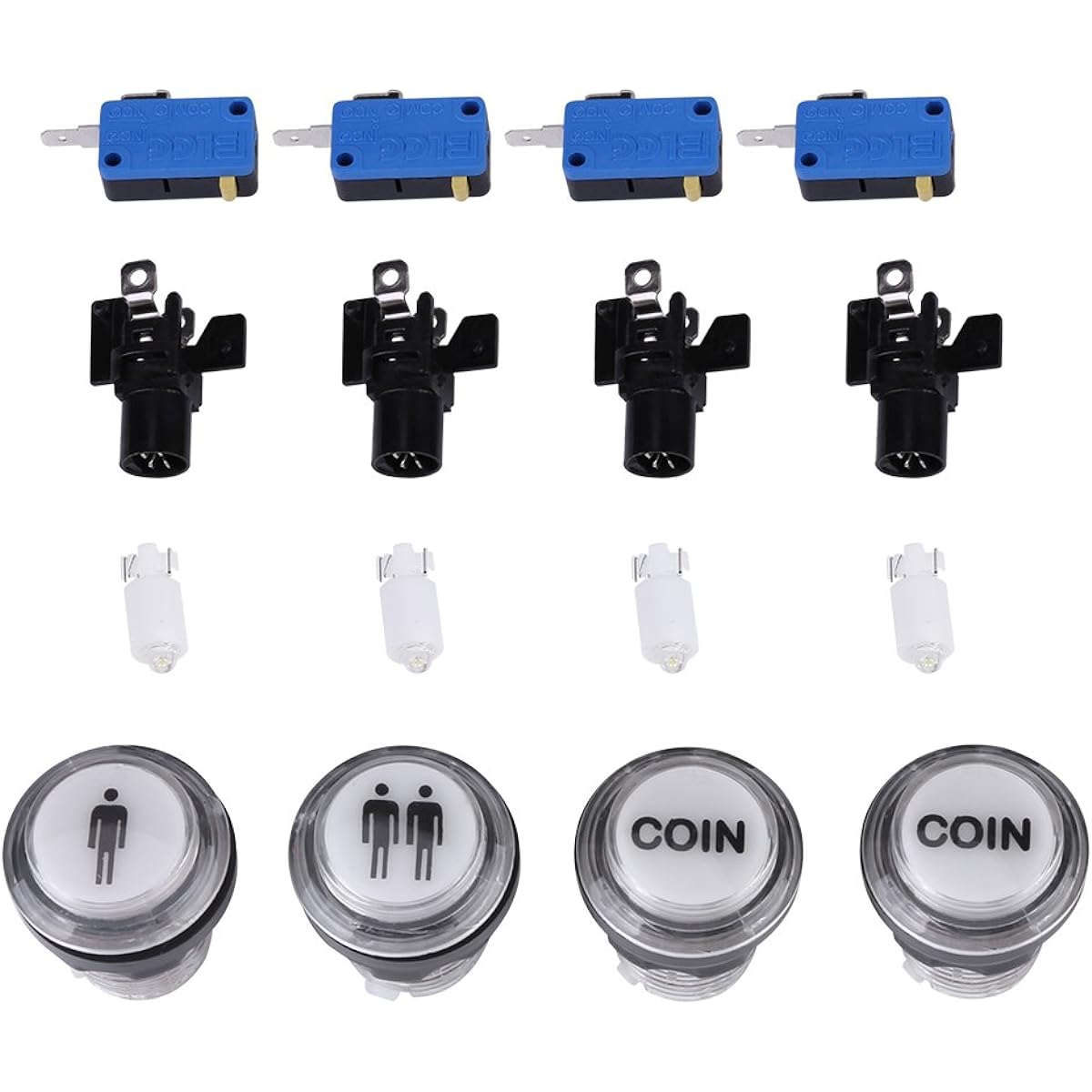 Walfront Arcade Buttons 4 x LED Arcade Button Kit Part 1 Player + 2 Players + LED Coin Button DIY Arcade Push Button Player Single Double Arcade Machine for Arcade Games