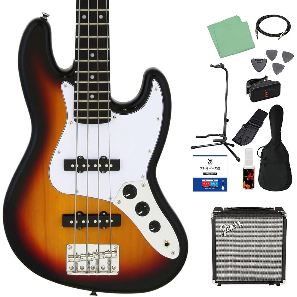 LEGEND LJB-MINI 3 Tone Sunburst Bass Beginner 12-piece Set [Fender Amplifier Included] Mini Size Legend