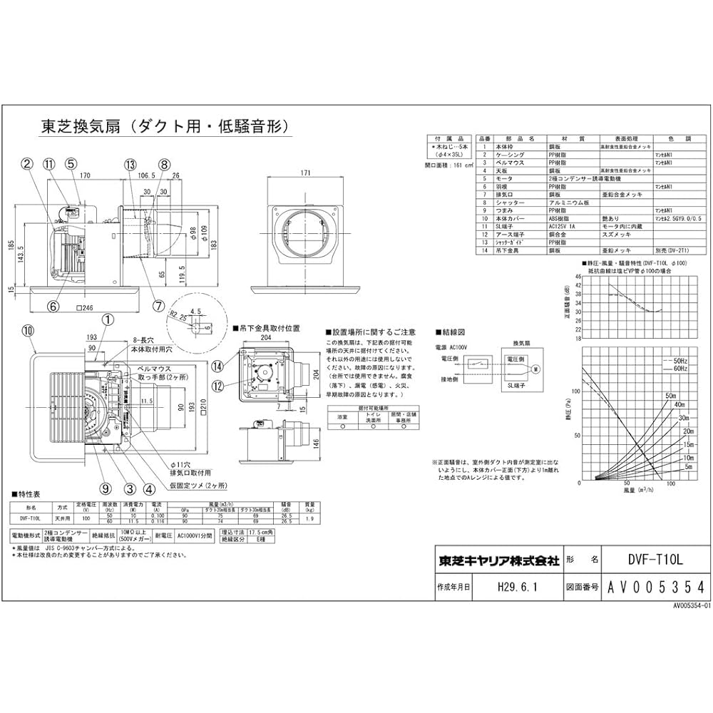 Toshiba Duct Ventilation Fan ≪Twin Aero Fan≫ Louver set type, low noise type, standard lattice type, sanitary steel plate body, connection duct φ100mm, embedded size 175mm square DVF-T10L