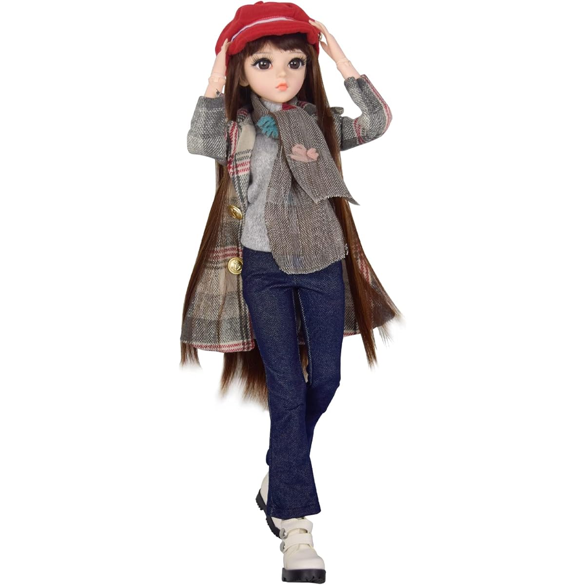 Proudoll 1/3 BJD Doll 60cm 24inch SD Ball Jointed Doll Daily Clothes Suit Wig Clothes Shoes Freely Changeable DIY Girl Gift (Doll+Full Accessories,Grey-PLS)