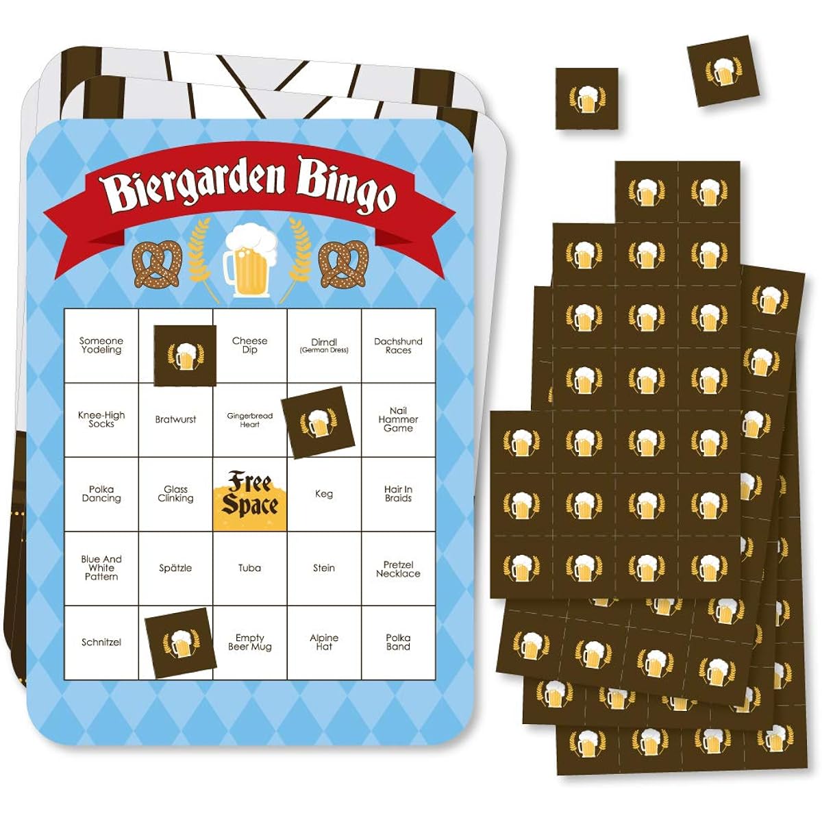 Big Dot of Happiness Oktoberfest - Barbingo Cards and Markers - German Beer Festival Type Bingo Game - Set of 18