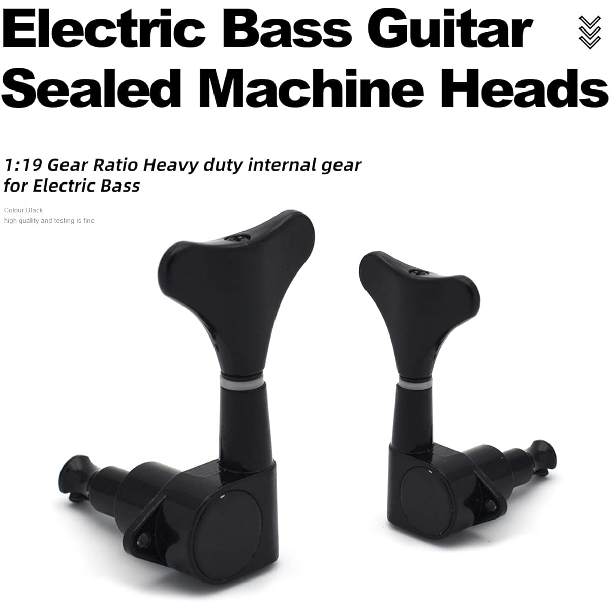 MAXCHEER 2R2L Electric Bass Guitar Shield Tuning Peg Tuner Machine Head Tuning Key/Button Guitar Parts Machine Head Tuner for Precision Bass/Jazz Bass (Black)