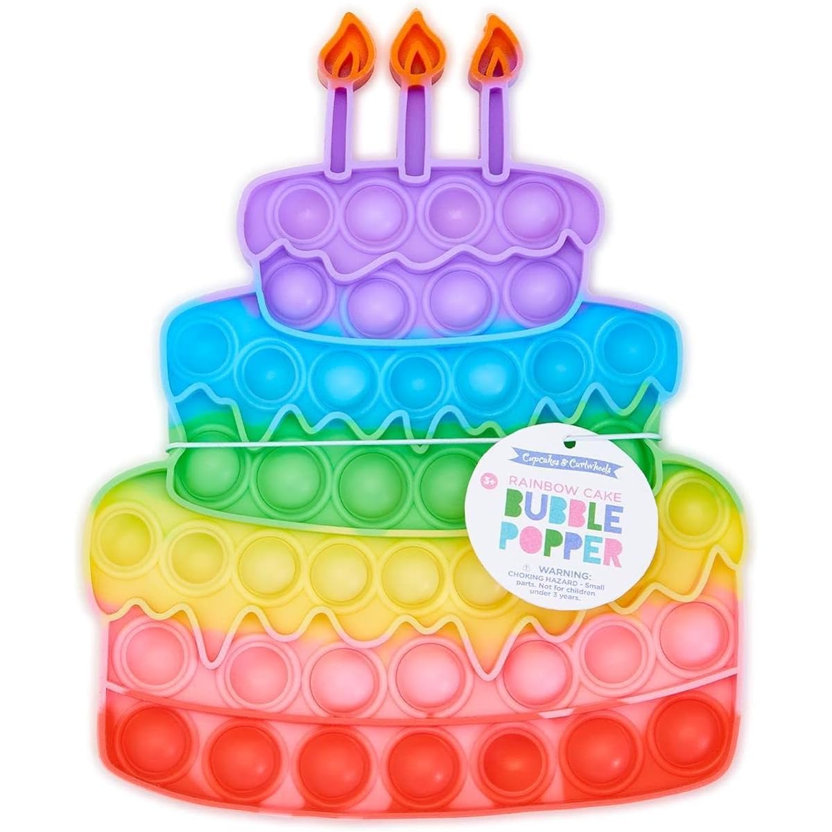 Two's Company Pastel Rainbow Cake Bubble Popper, Silicone, 7" Tall