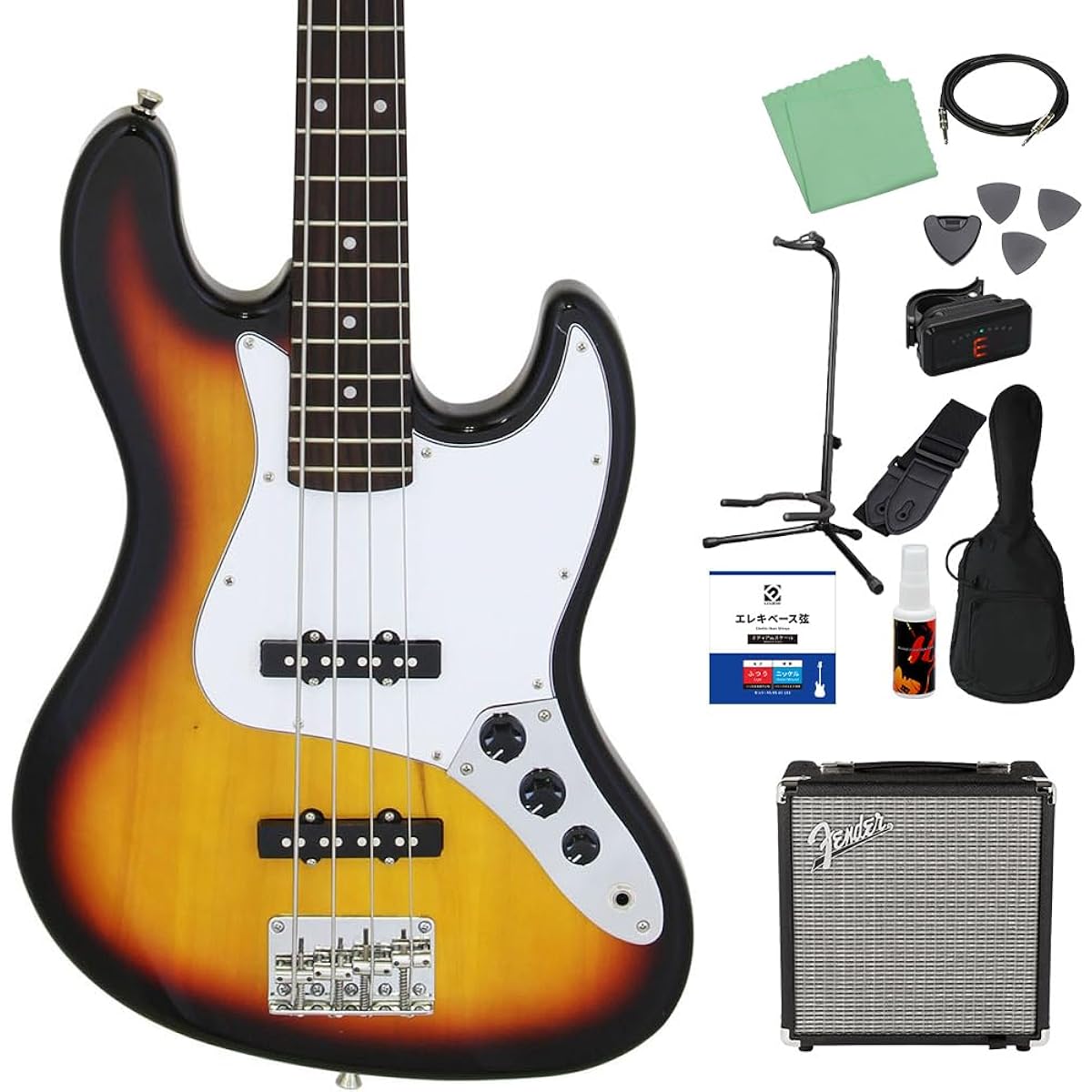 LEGEND LJB-Z 3 Tone Sunburst Bass Beginner 12-piece Set [Fender Amplifier Included] Jazz Bass Type Legend