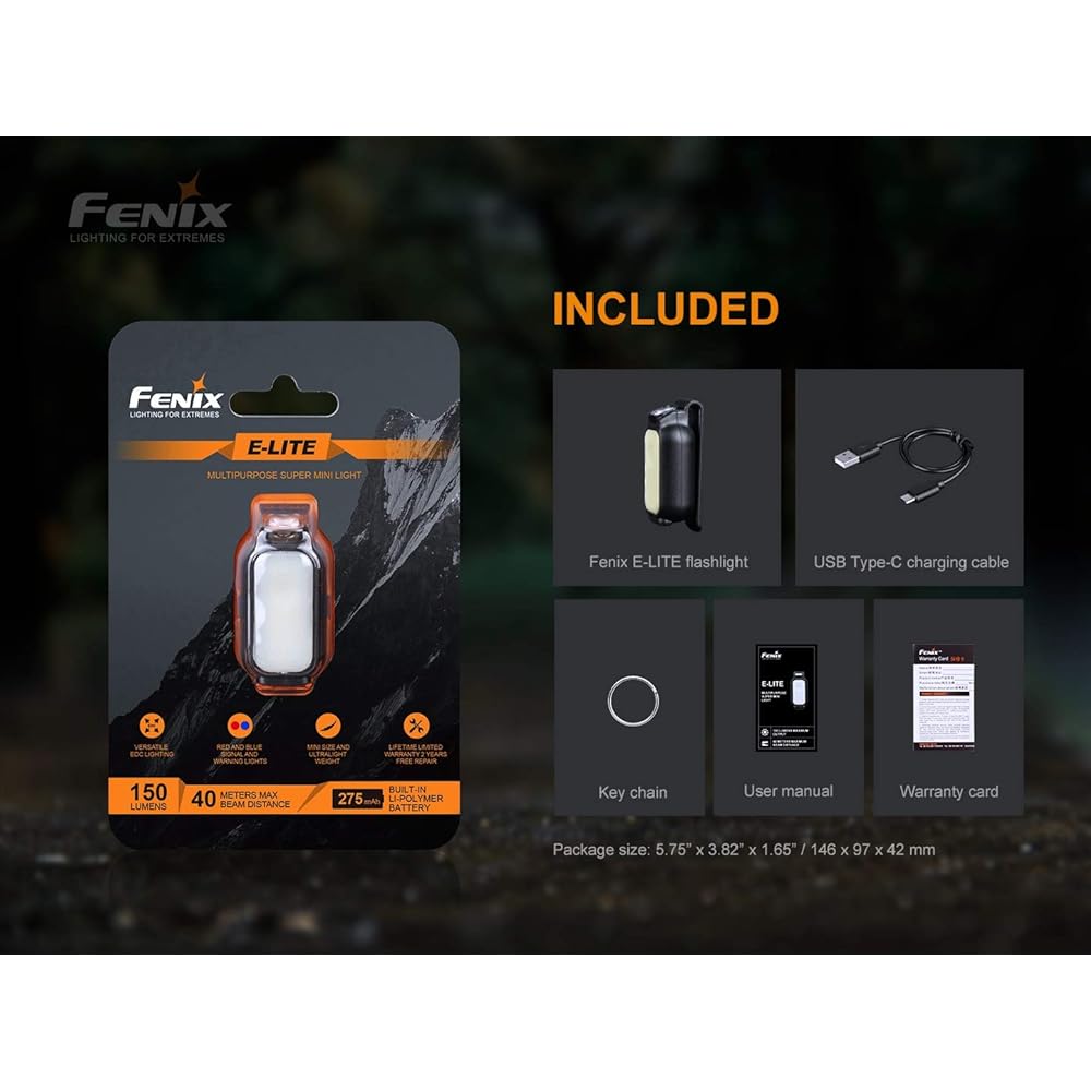 FENIX Light Black 52mm Multipurpose Mini Light CA18/2835 LED Brightness Maximum 500 Lumens E-LITE