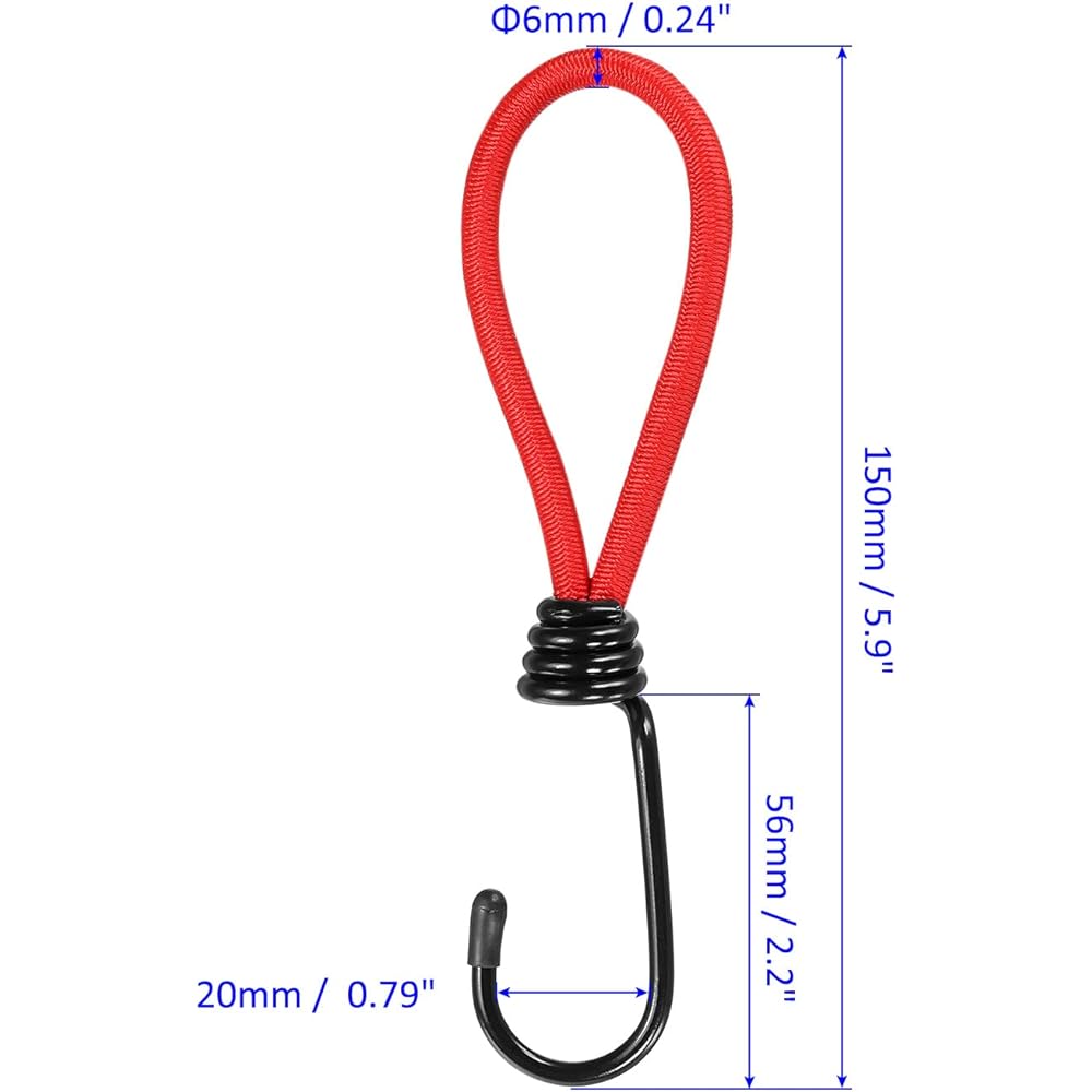 M METERXITY 10pcs Elastic Strap Tarp Rubber Strap Rope Fixed Tent Accessories for Outdoor Camping Hiking 150mm Length Red