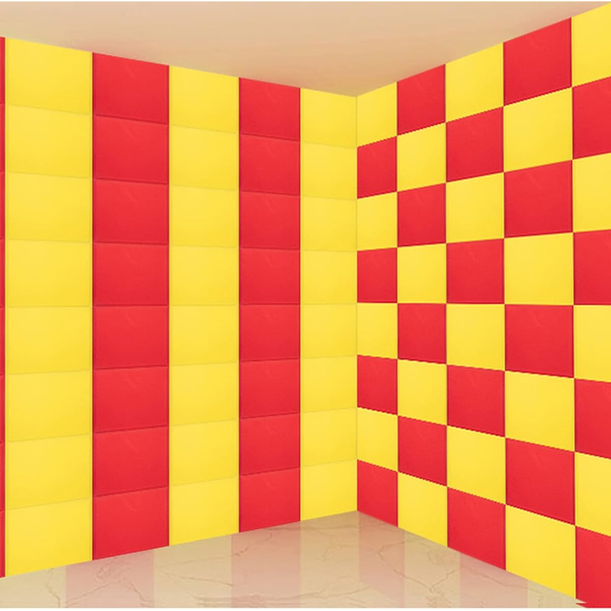 Self-adhesive sound absorbing cotton, soundproof foam panels sound absorbing acoustic treatment decorative tiles for drum room piano room (F 50*50*5CM) (D 50*50*5CM)
