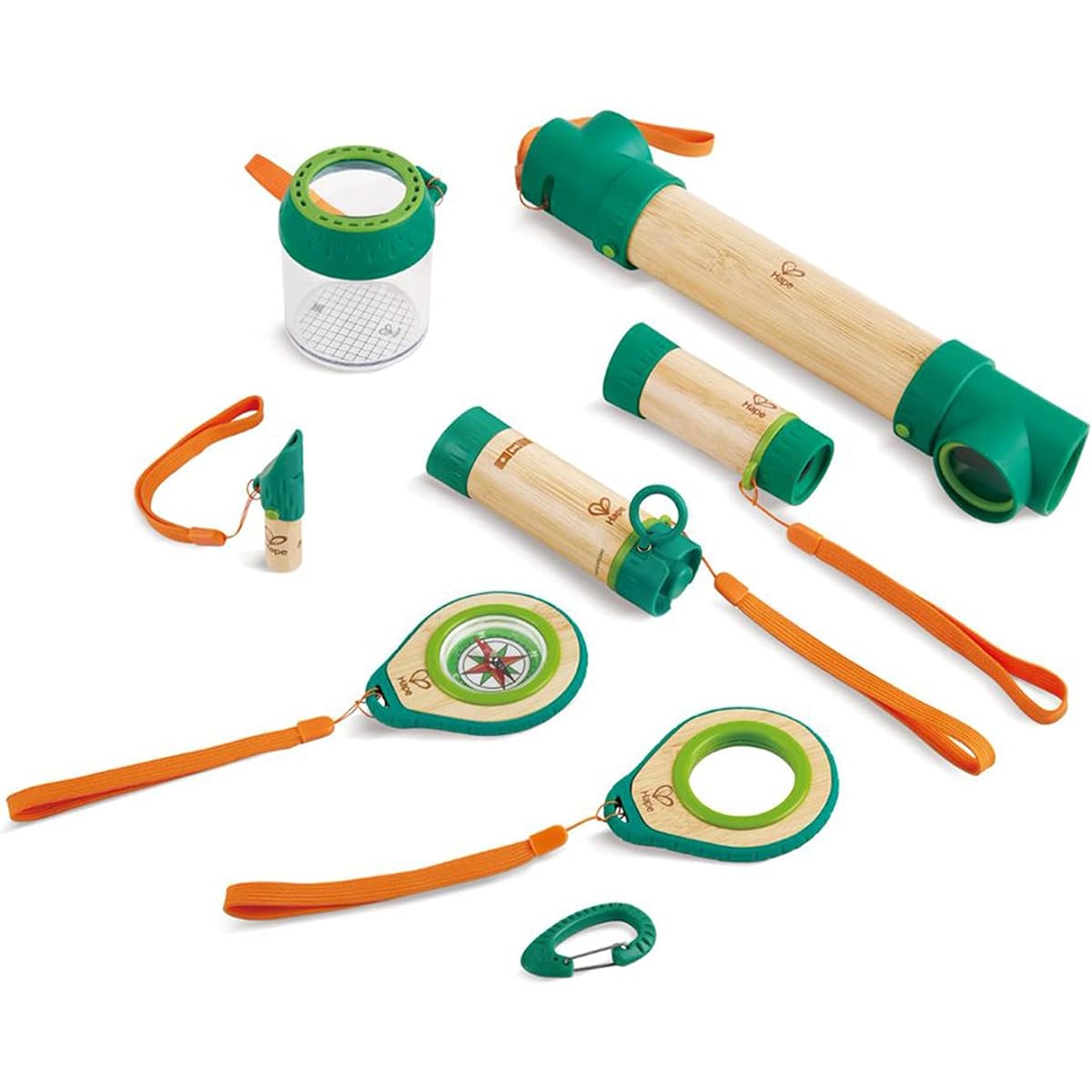 Hape 8 in 1 Nature Fun Bamboo Exploration Kit for Kids Ages 4+ Includes Flashlight, Telescope, Compass, Periscope, and Specimen Bottle