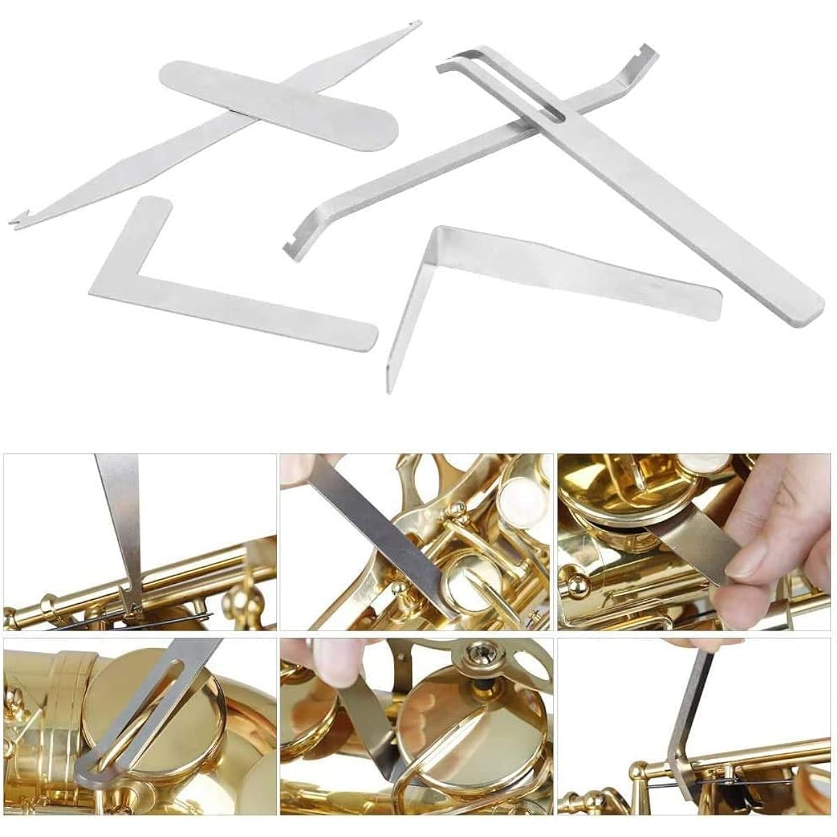 TUOREN Woodwind Instrument Repair Tool Stainless Steel Saxophone Key Adjustment Repair Kit 7 Pieces