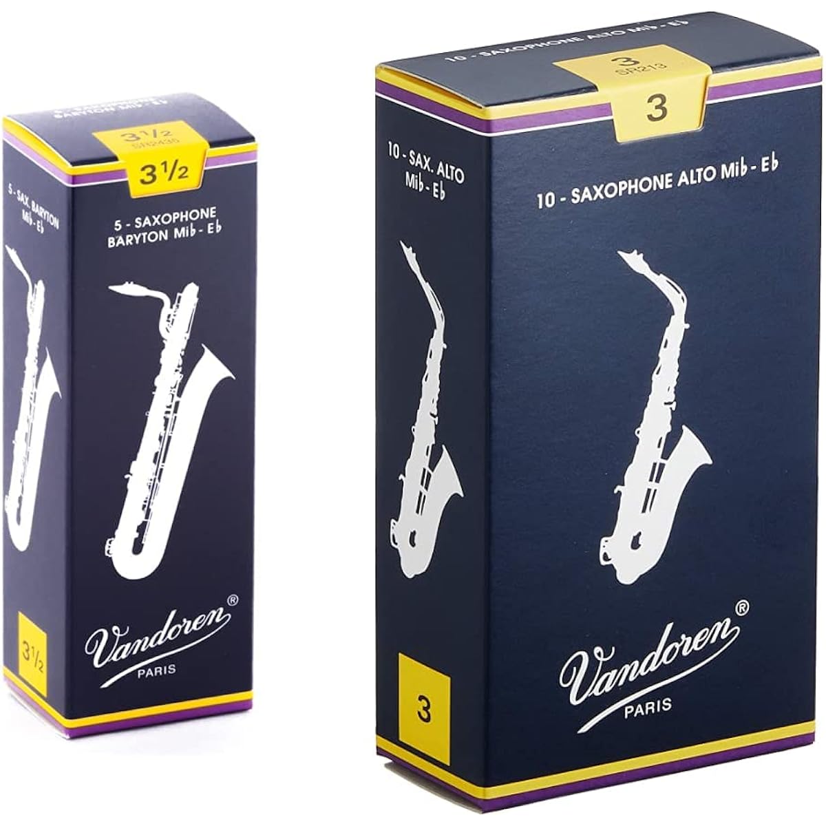 [Buy as a set] Vandoren Baritone Saxophone Reeds Traditional Hardness: 3-1/2 (5 pieces) + Alto Saxophone Reeds Traditional Hardness: 3 (10 pieces)