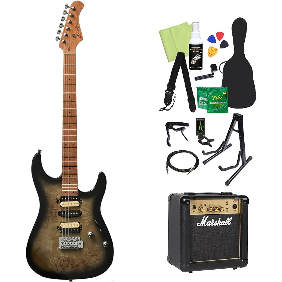 Bacchus IMPERIAL24-BP-RSM/M Electric Guitar Beginner 14-piece Set [Includes MG10] BK-B Stratocaster Type Bacchus