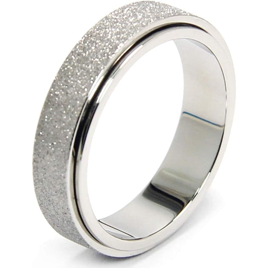 Anti Anxiety Fidget Spinner Band Ring for Men Women 6mm Width Sizes 6-10 Titanium Stainless Steel Black Gold Silver Rose Gold Color Smooth Polished Inside Sandblasted Outside