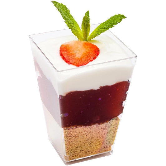 3.6oz Disposable Dessert Cups 320 Square Appetizer Cups - Tall Medium Clear Plastic Parfait Cups for Serve Puddings and Mousses for Parties, Weddings, Catering Events - Restaurantware
