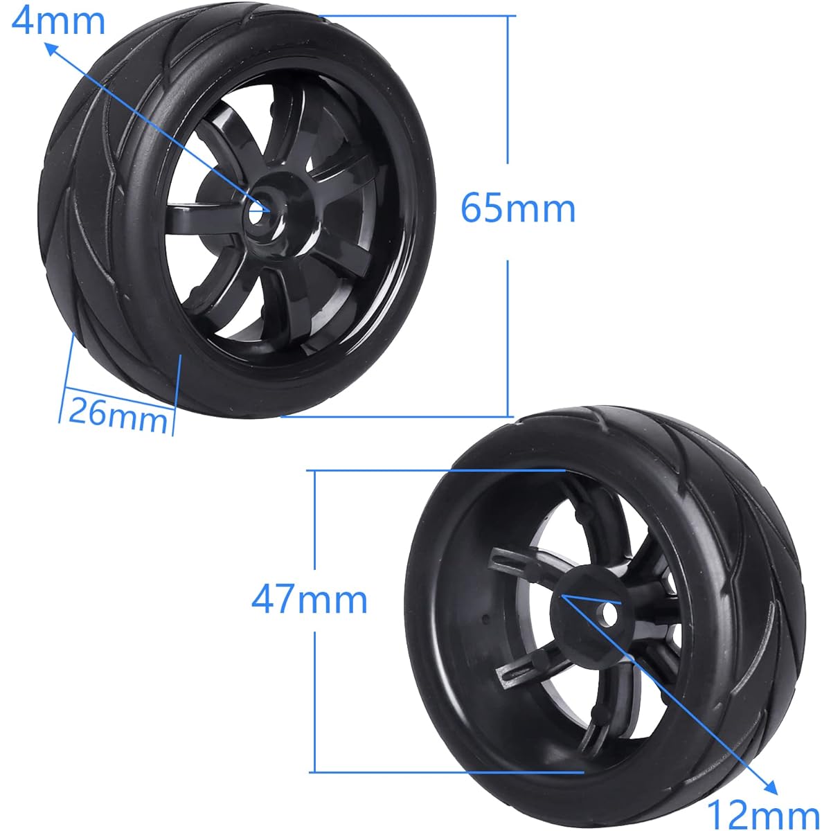 AllinRC Adhesive 12mm Hex Hub Wheel Rim & 2.5" Rubber Tire 1/10 On-Road Touring Car Drift Traxxas 4tec 2.0 3.0 Tamiya TT02 TT01 HPI RS4 HSP Flying Fish Wltoys 144001 Kyosho Fazer (Edition A)