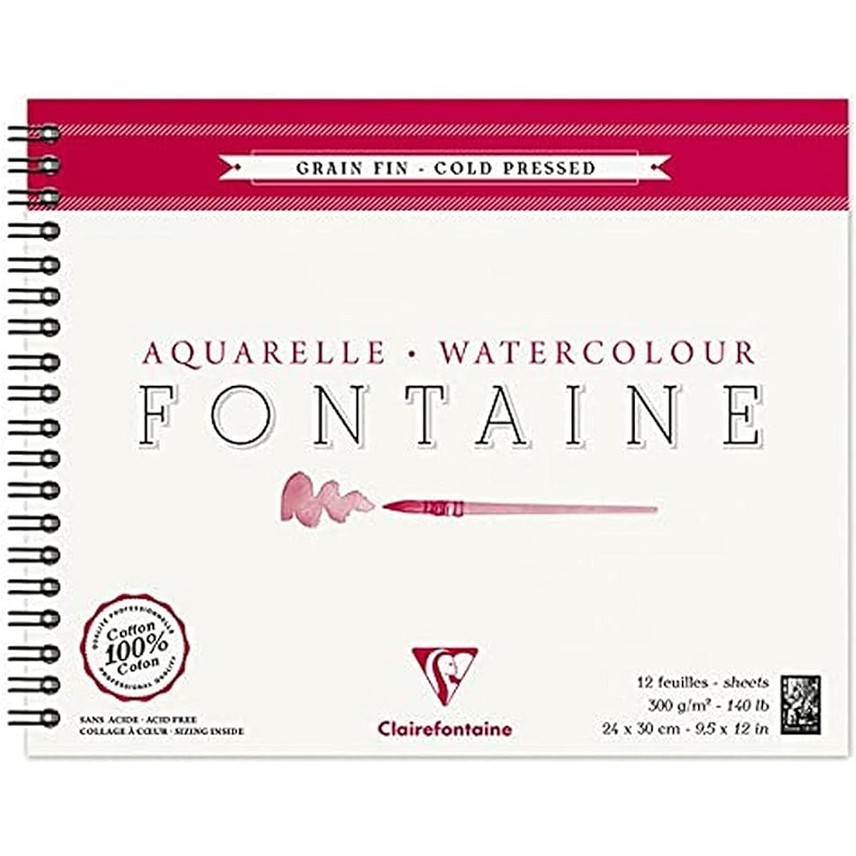 Claire Fontaine Watercolor 300g Spiral Pad 24x30cm - 12 sheets