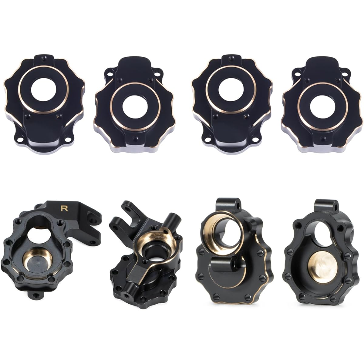RCBOYZ Brass Outer Portal Drive Housing & Front Portal Drive Housing & Rear Inner Portal Cover Housing Counterweight 293g Set for 1/10 RC Crawler Car TRX-4 TRX-6 (Black 4 Pieces Set)