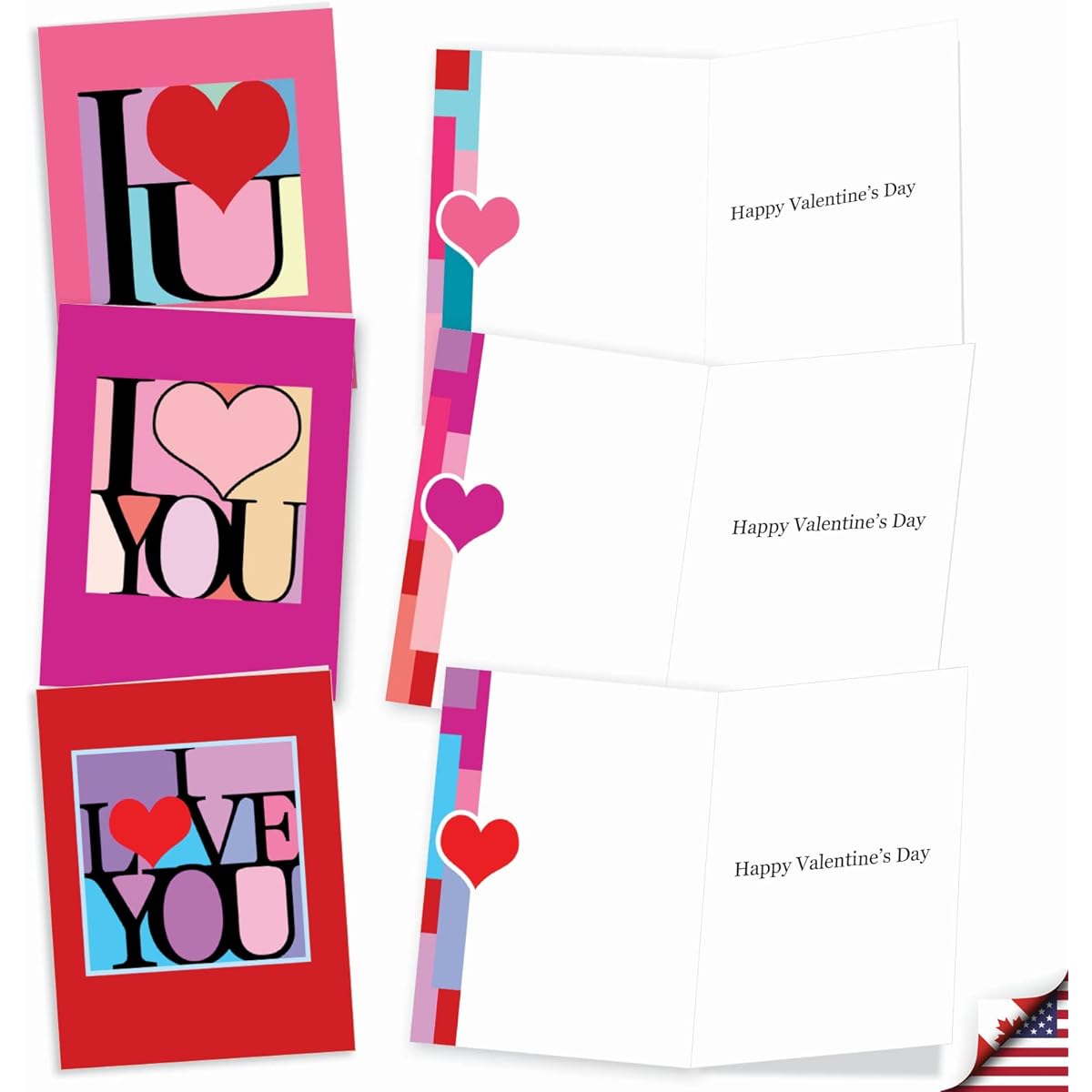 The Best Card Company Love Squares - 20 Boxed Valentine Note Cards with Envelopes (4 x 5.12 inches) - AM8991VDG-B2x10