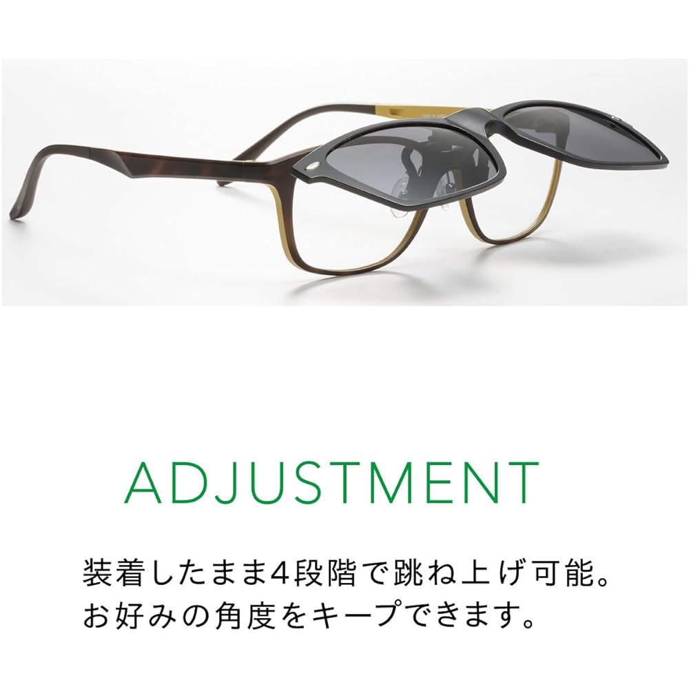HUG OZAWA GR-010C Black shiny green glass Instant sunglasses Foldable clip-on sunglasses Polarized lenses GR-010C Black shiny Lens: Green