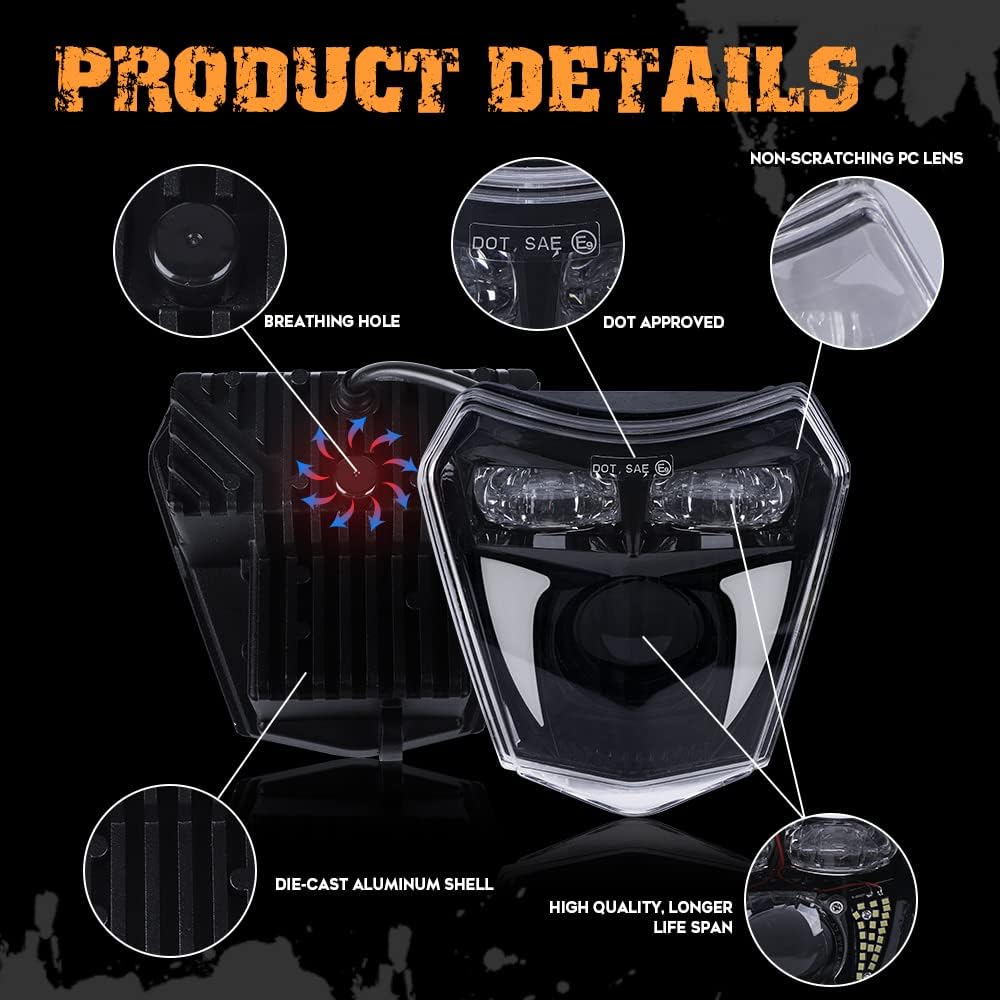 AUDEXEN LED Headlight 65W High Beam Low Beam Day Running Light Dirt Bike Off-Road SX XC SX-F SXF EXC EXC-F Pit Bike Motorcycle ATV