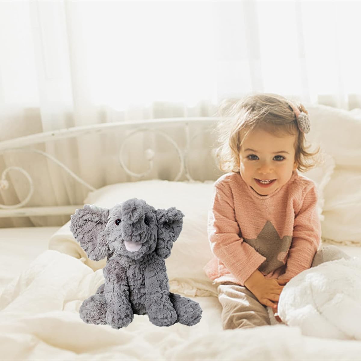 BSVOME 9" Stuffed Elephant Plush Toy Soft Cute Elephant Doll Plush Toy for Boys Girls (Grey)