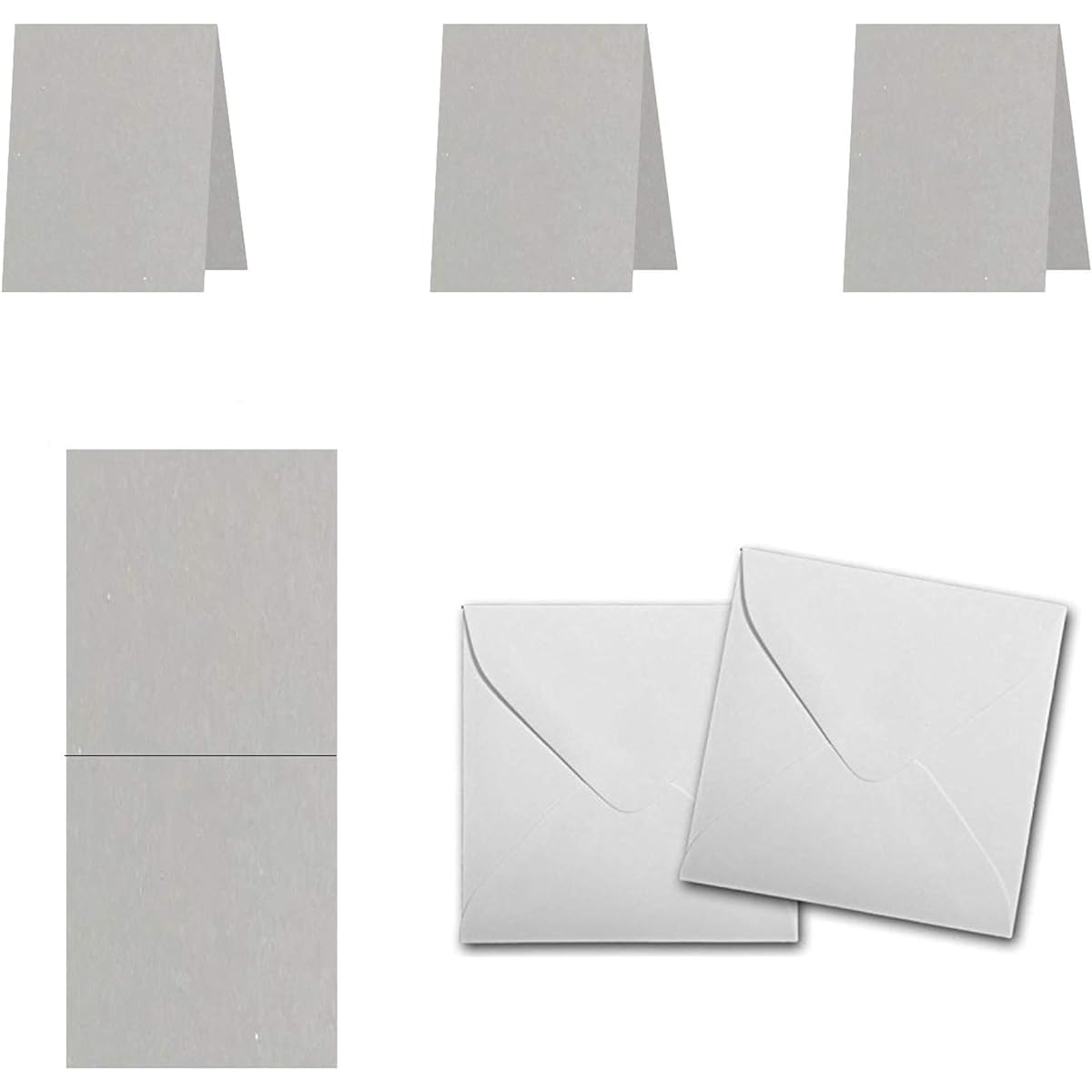 Blank 3" x 3" Folded Mini Note Card Set - 50 Folded Cards & 50 White Envelopes - Made in the USA (Grey)