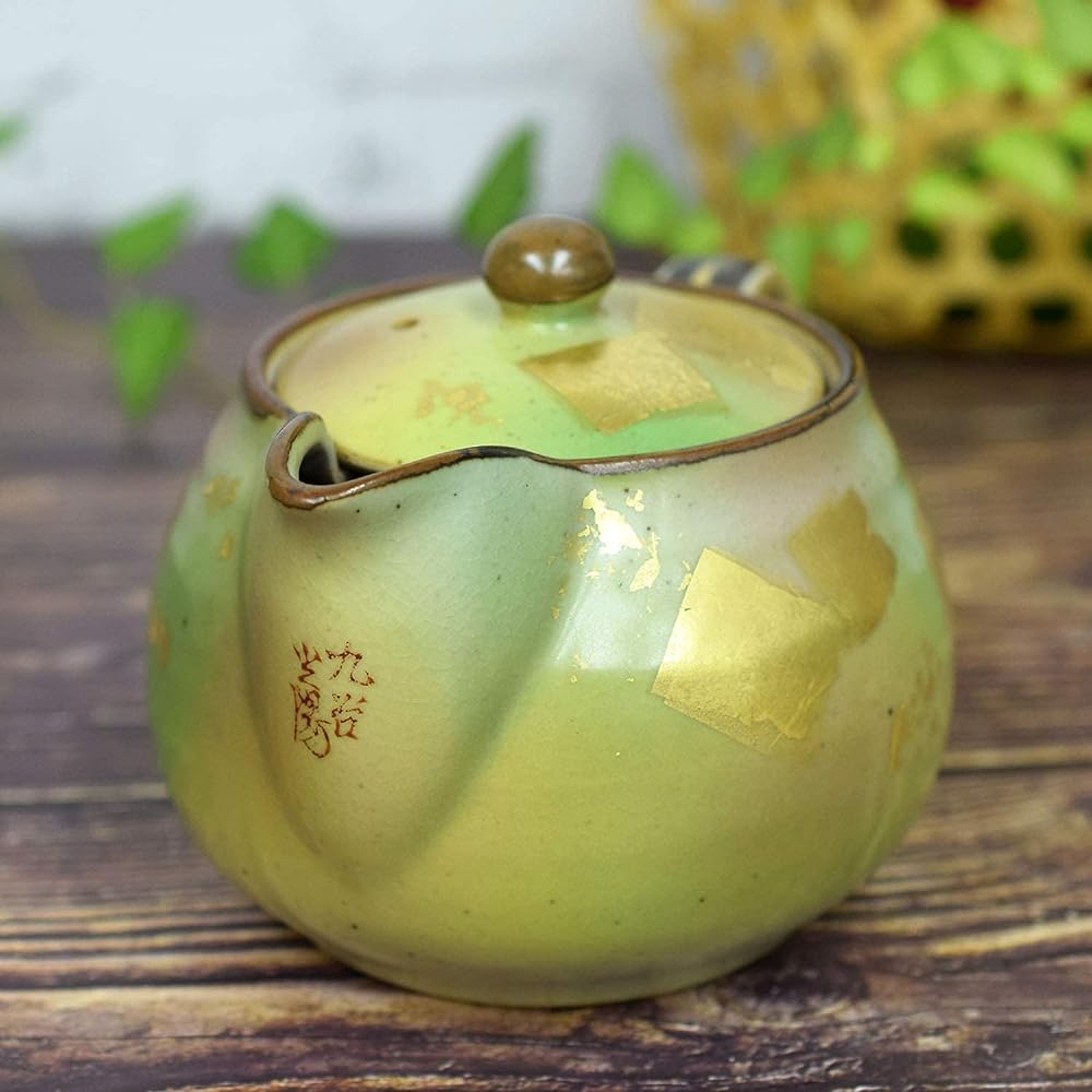 Teapot, Stylish, Kutani ware, Teapot, Colored Gold Leaf, Pottery, Japanese Tableware, Made in Japan, Comes with Tea Strainer Net