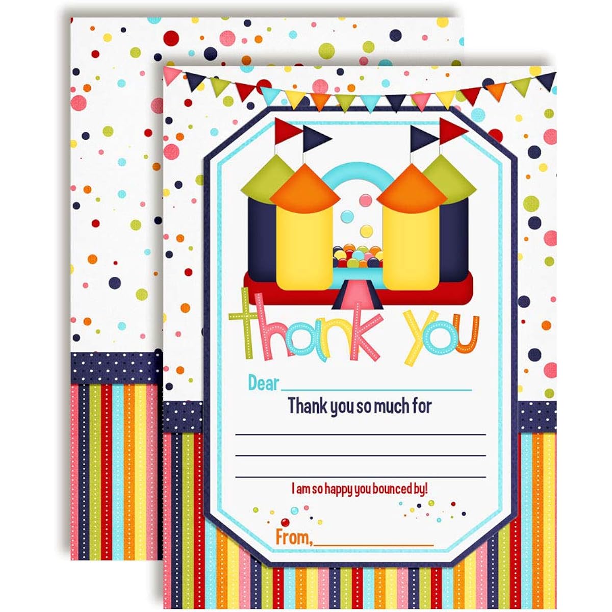 AmandaCreation Bounce House Themed Thank You Cards for Kids - 10 4" x 5.5" Blank Cards with 10 White Envelopes