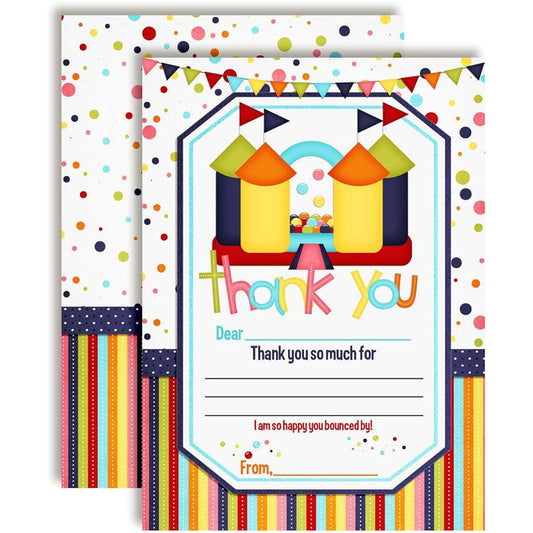 AmandaCreation Bounce House Themed Thank You Cards for Kids - 10 4" x 5.5" Blank Cards with 10 White Envelopes