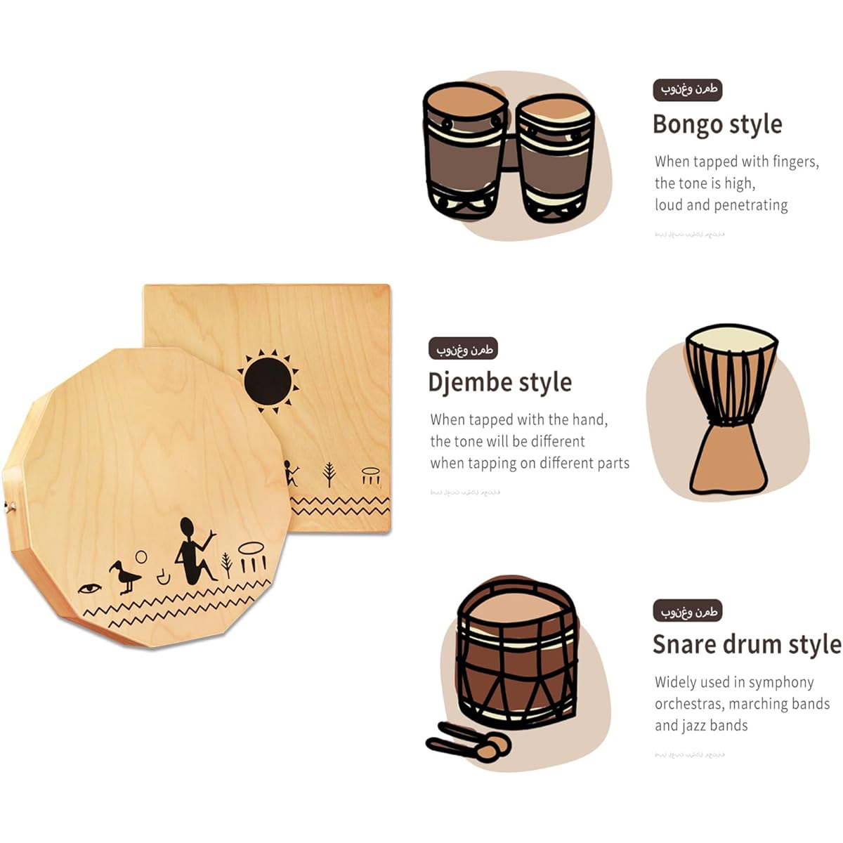 TODO Travel Cajon Box Drum Flat Hand Drum Portable Birch Wood Percussion Instrument with Adjustable Strings Carry Bag First Handmade Hand Drum Percussion