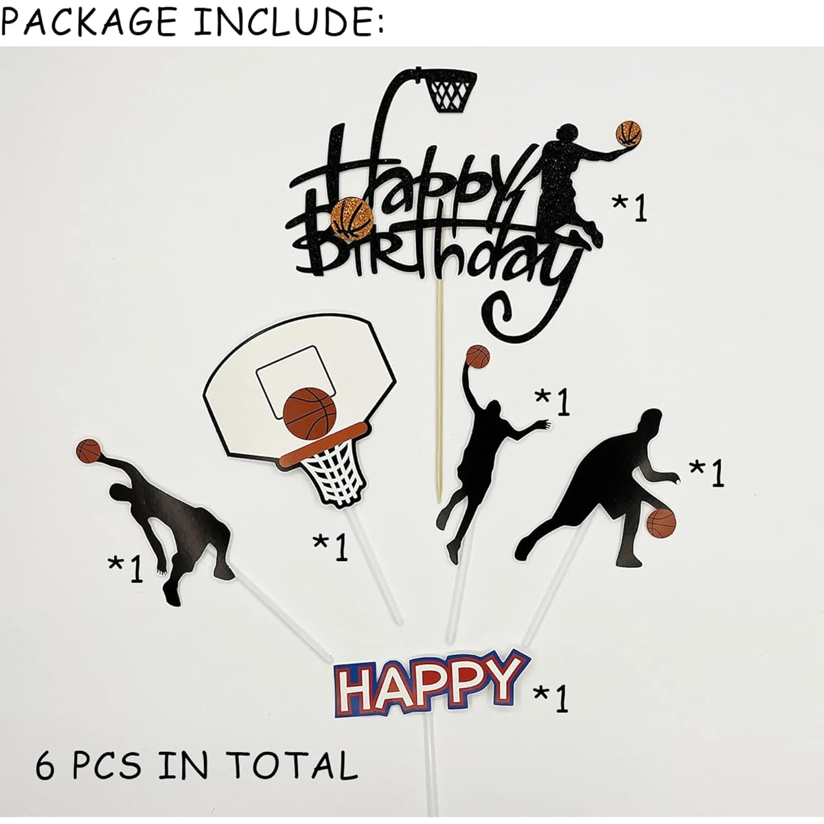 8 Piece Basketball Cake Topper Set Happy Birthday Basketball Theme Cake Decoration for Boys Sports Birthday Party Sports Event Party Supplies