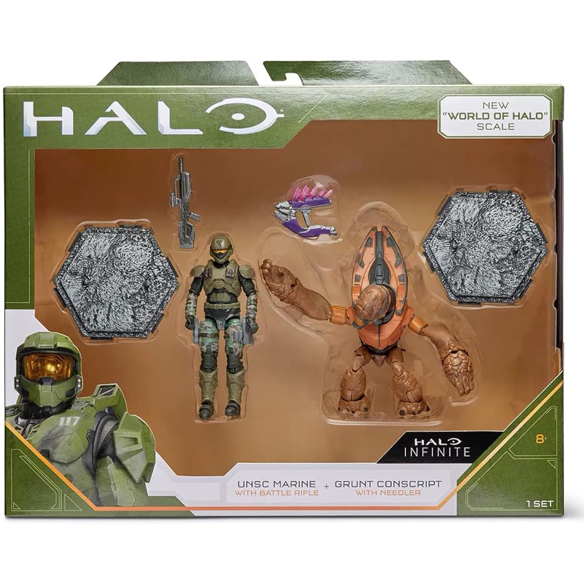 Halo Infinite: World of Halo USNC Marine Corps Battle Rifle & Grunt Attached Script with Needler Figure
