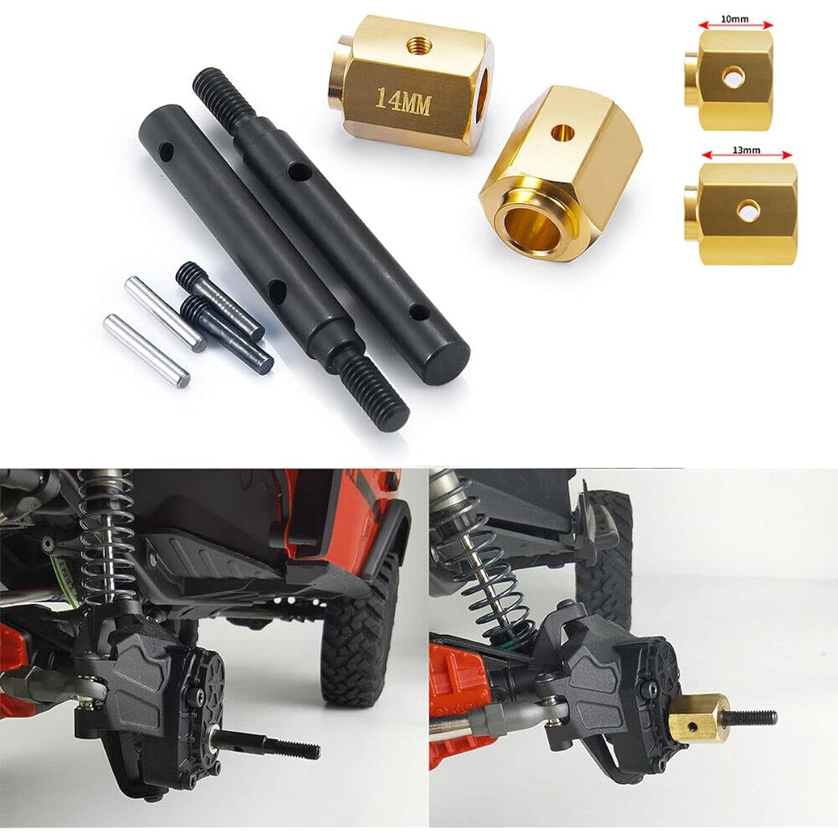 Benedict Harry Blass Expansion Wheel Hub Hex Pin +14.5 Steel Stub Axle (Portal Drive) Expansion Set for TRX-4 Defender