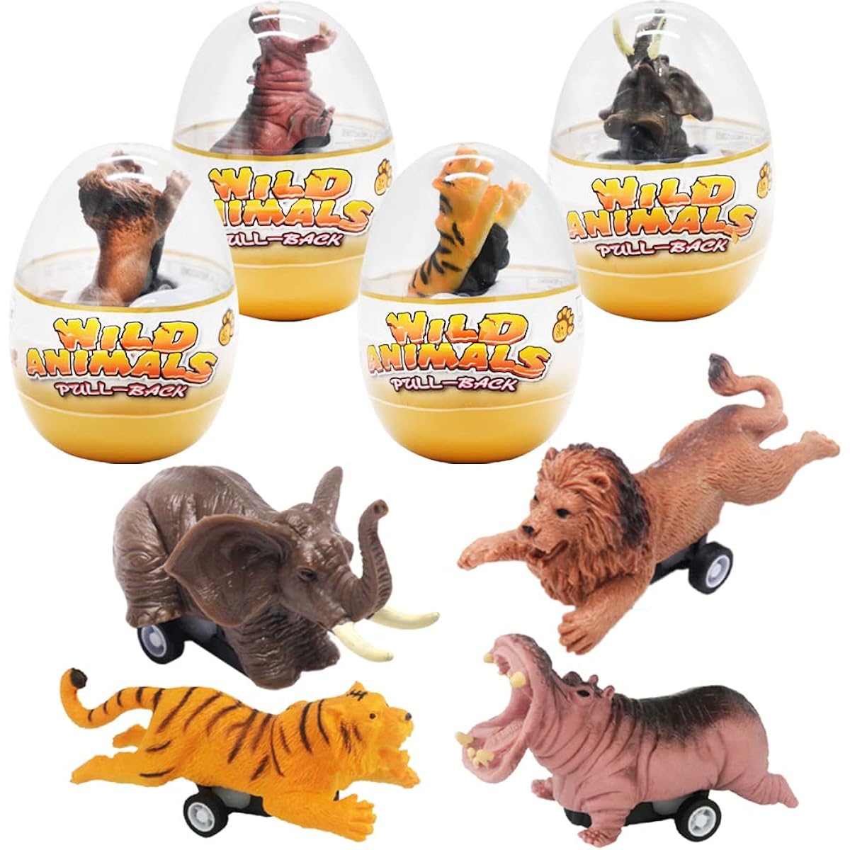 4pcs Easter Eggs Wild Animal Pull Back Cars Animal Toys Jumbo Eggs Easter Egg Fillers Surprise Eggs Easter Basket Stuffers Easter Party Favors for Kids Toddlers