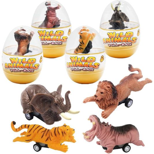 4pcs Easter Eggs Wild Animal Pull Back Cars Animal Toys Jumbo Eggs Easter Egg Fillers Surprise Eggs Easter Basket Stuffers Easter Party Favors for Kids Toddlers