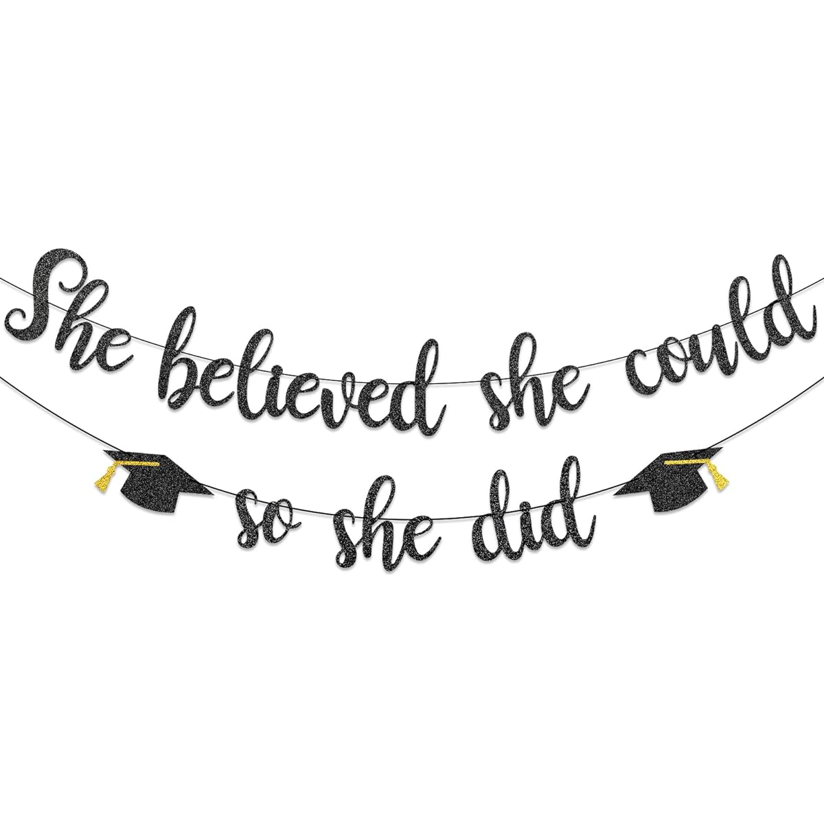 She Believed She Could So She Did Banner Decorations - Black Glitter She Did It 2023 Graduation Garland Banner Congratulations Graduation Photo Backdrop for Girls College Graduation Party Favors