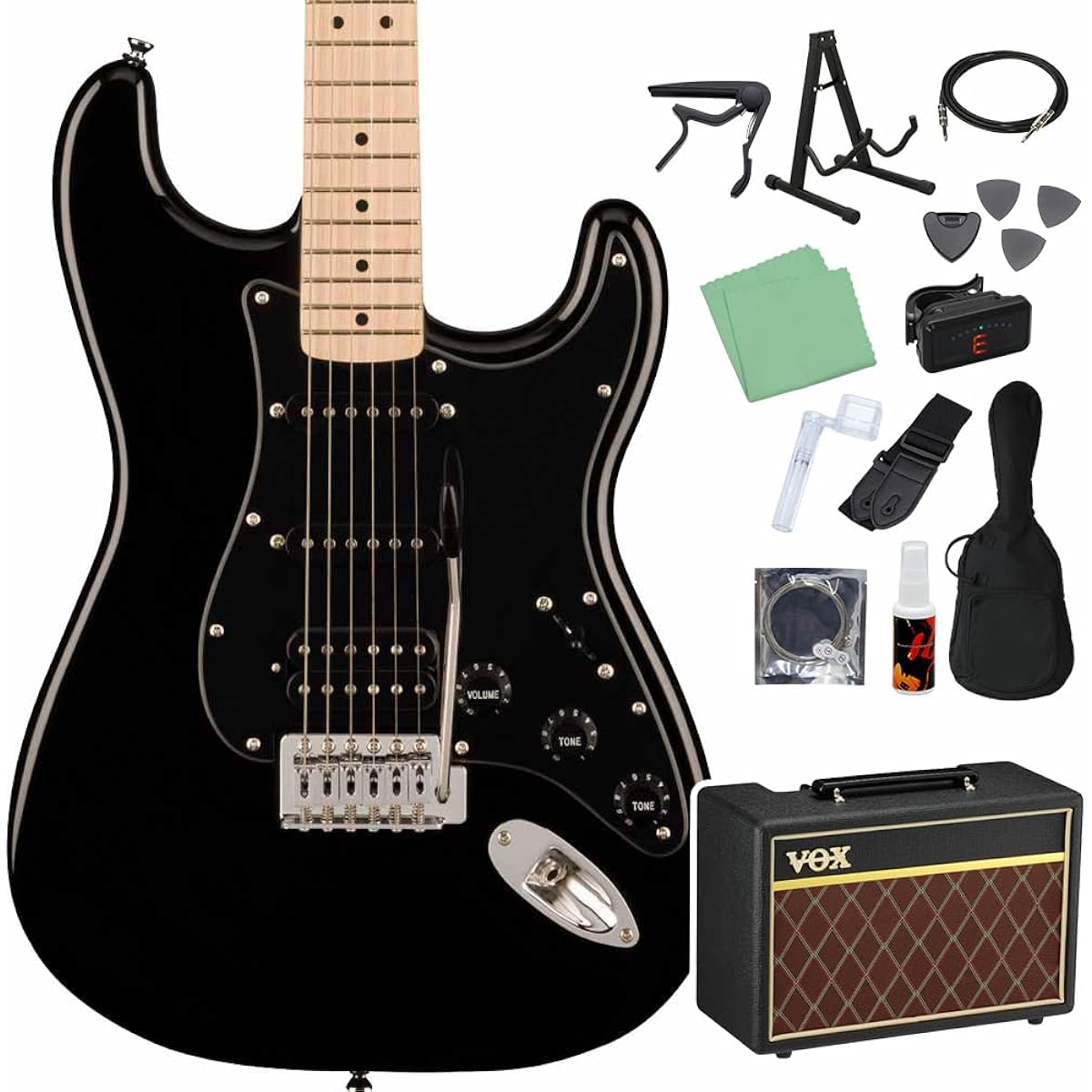 Squier by Fender SONIC STRATOCASTER HSS Black 14-piece electric guitar beginner set [with VOX amp] Stratocaster Black Squier