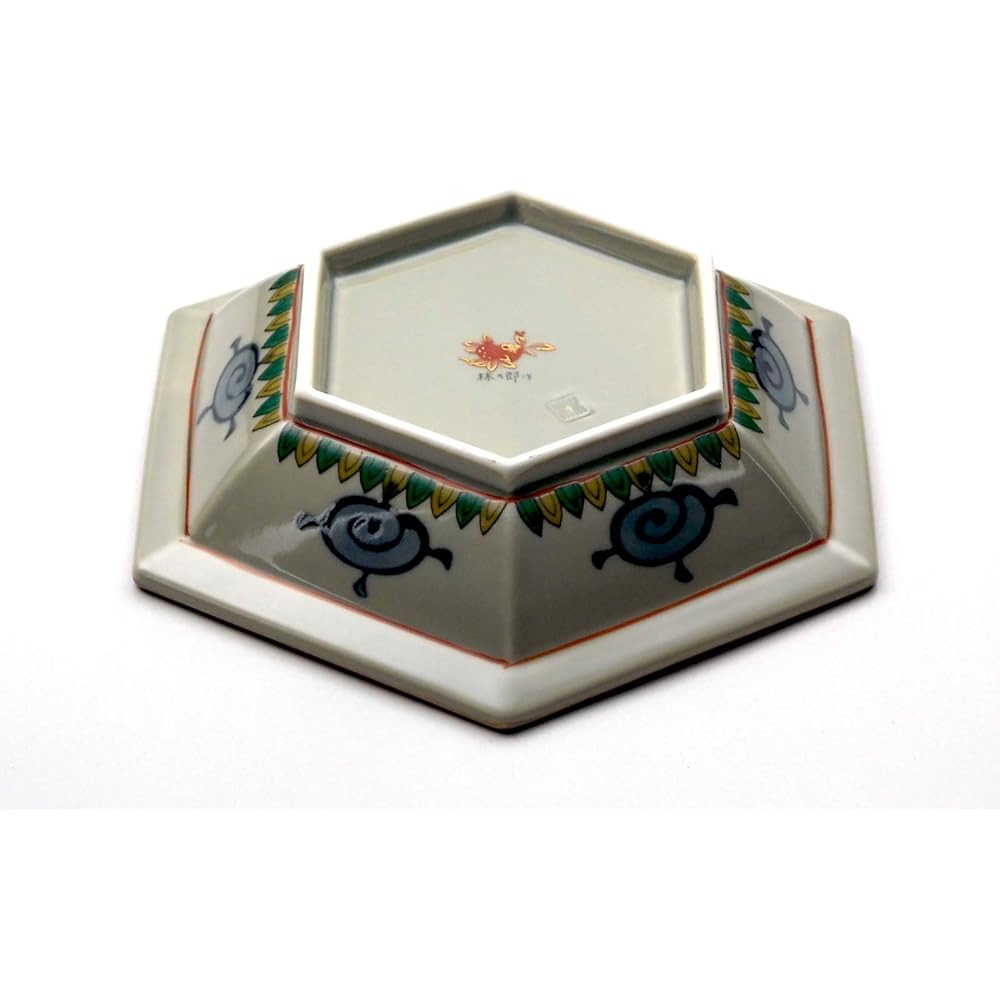 Rinkurou kiln Old Imari style dyed nishikiji monsansui hexagonal Japanese plate set of 5 Hasami ware