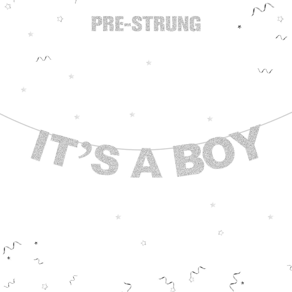 It's a Boy Silver Glitter Theme Celebrate Baby Boy Shower Baby Boy Birthday Party Creative Decorations Bunting Banner.