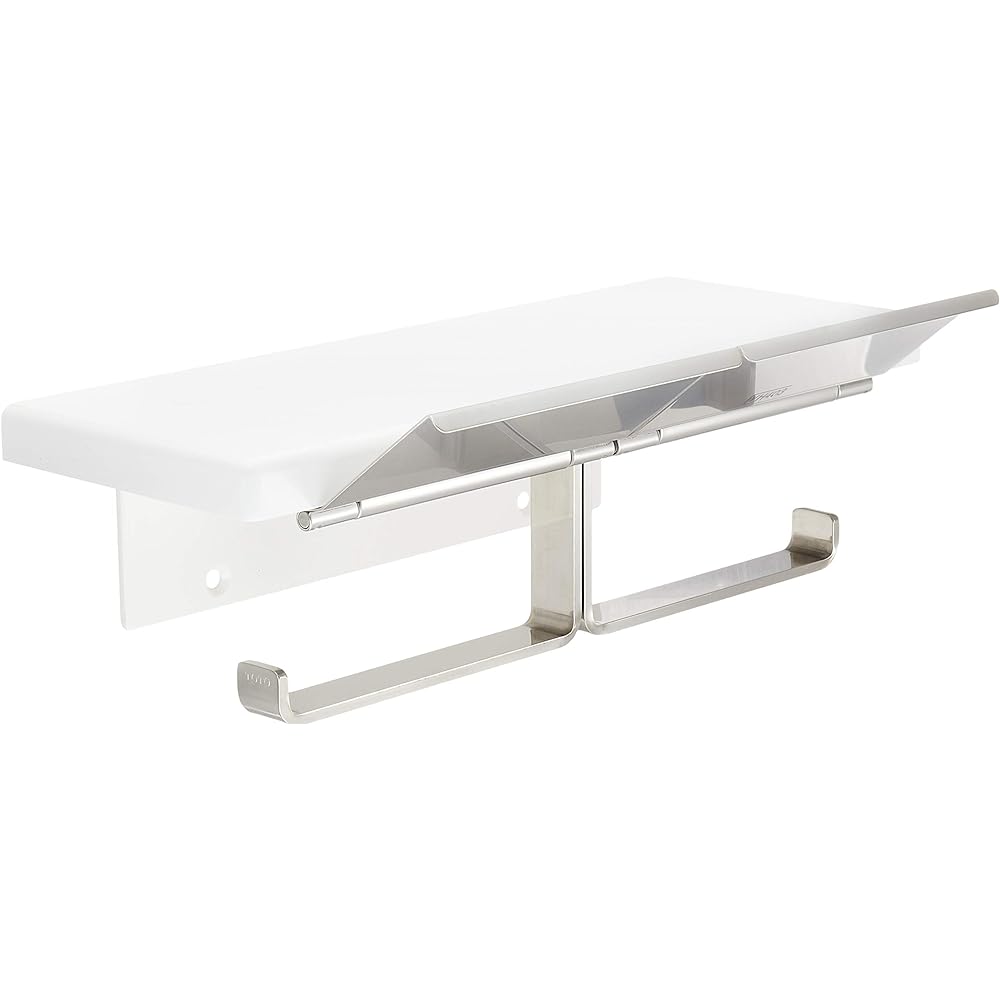 TOTO Double Paper Roller with Shelf (Wood) Stainless Steel (Matte) White YH403FW#NW1
