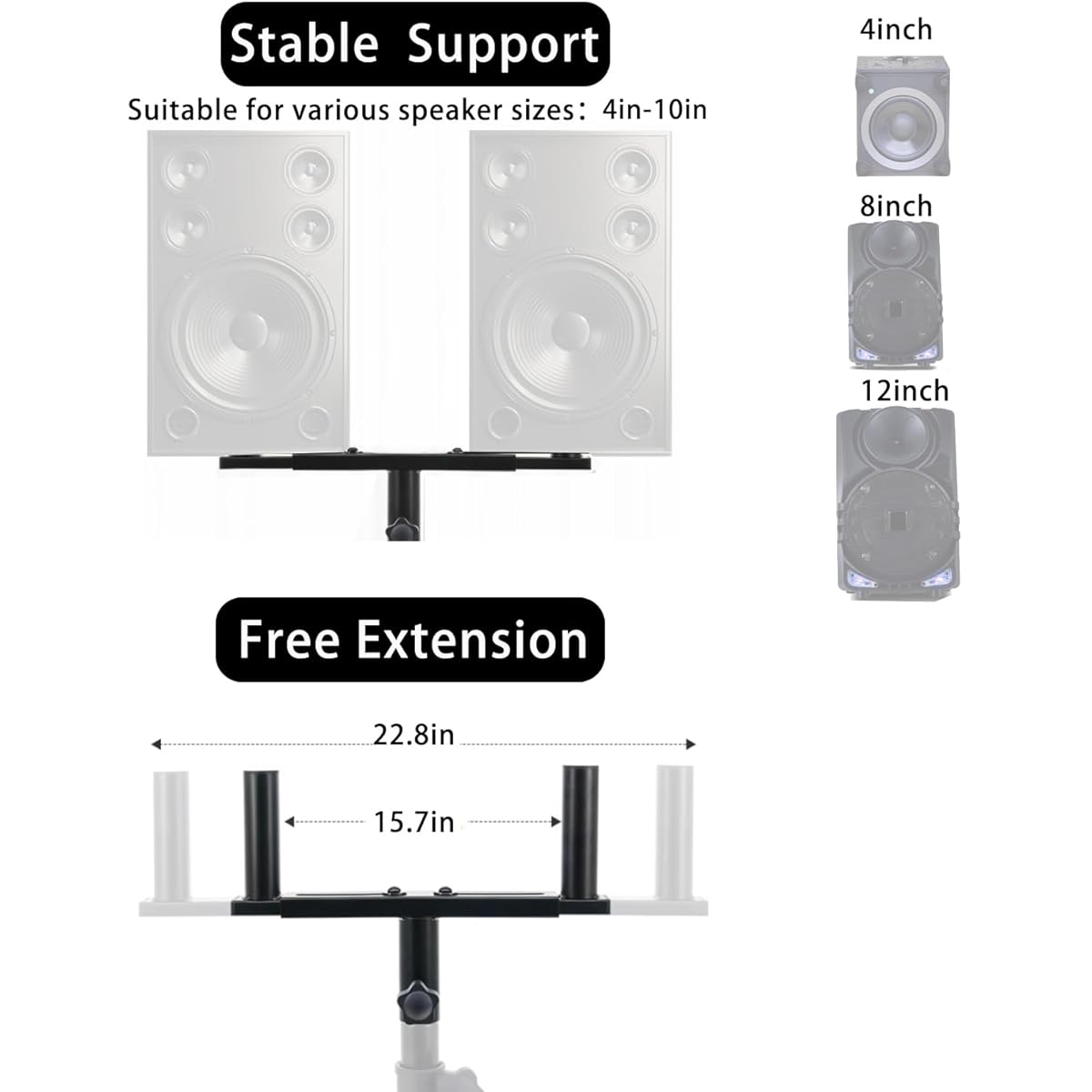 Speaker Stand Mount Dual Speaker Pole Mount Bracket for Pa Speaker DJ Speaker On Stage Speaker Width Adjustable (15.7"~22.8")