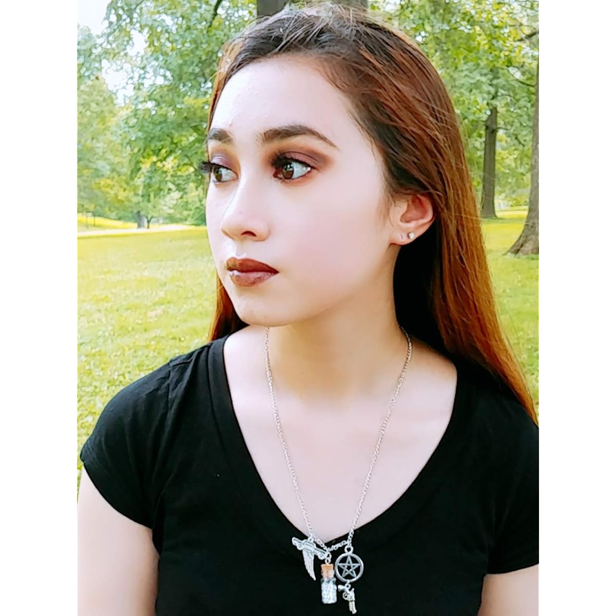 Supernatural Charm Necklace TV Series Salt Bottle Protection 24" Chain