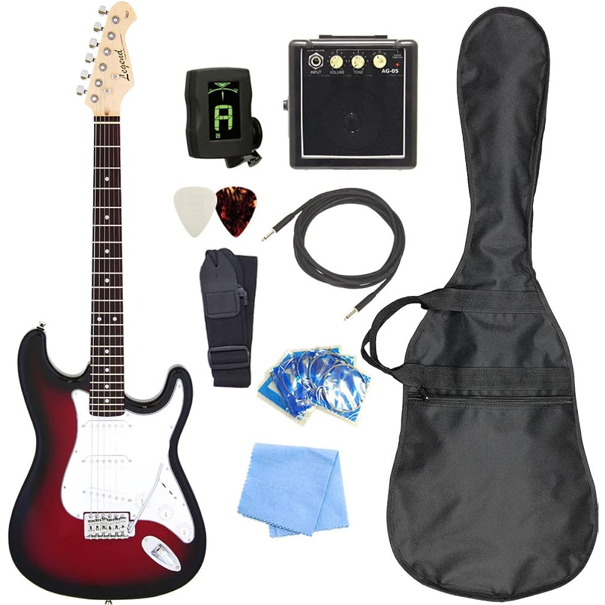 Electric guitar beginner set, Stratocaster type, with mini amp, 9-piece set, Legend LST-Z RBS [98765]