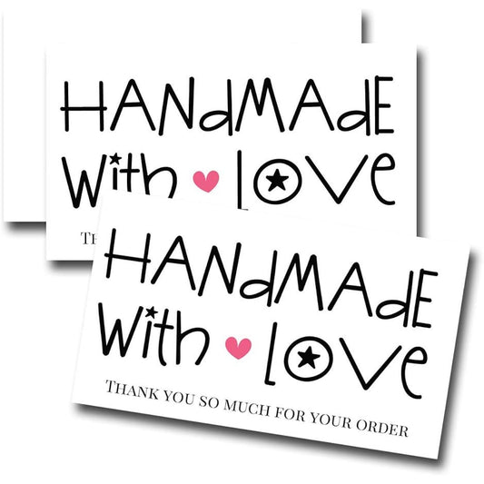 AmandaCreation Handmade Thank You With Love Package Inserts for Small Businesses, 2" x 3.5" Single Sided Insert Cards, 100 Count
