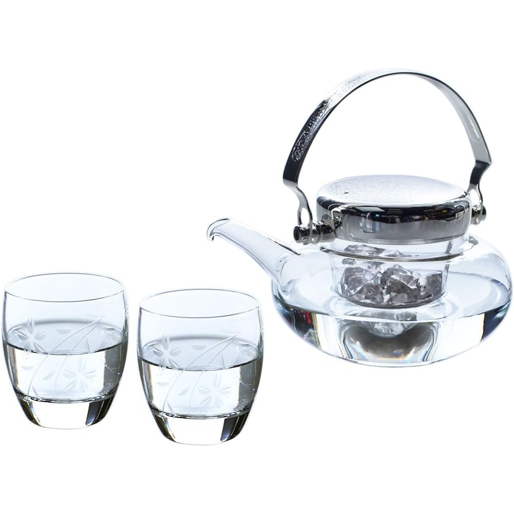 Toyo Sasaki Glass Cold Sake Container Jijiri Approximately 360ml, Cup 100ml Sake Glass Collection Made in Japan G604-M74 3 Pieces