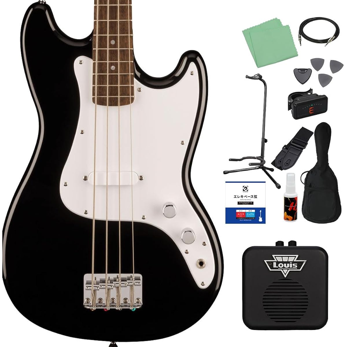 Squier by Fender SONIC BRONCO BASS Black 12-piece bass beginner set [with mini amp] Short scale Laurel fingerboard Squier/Squier