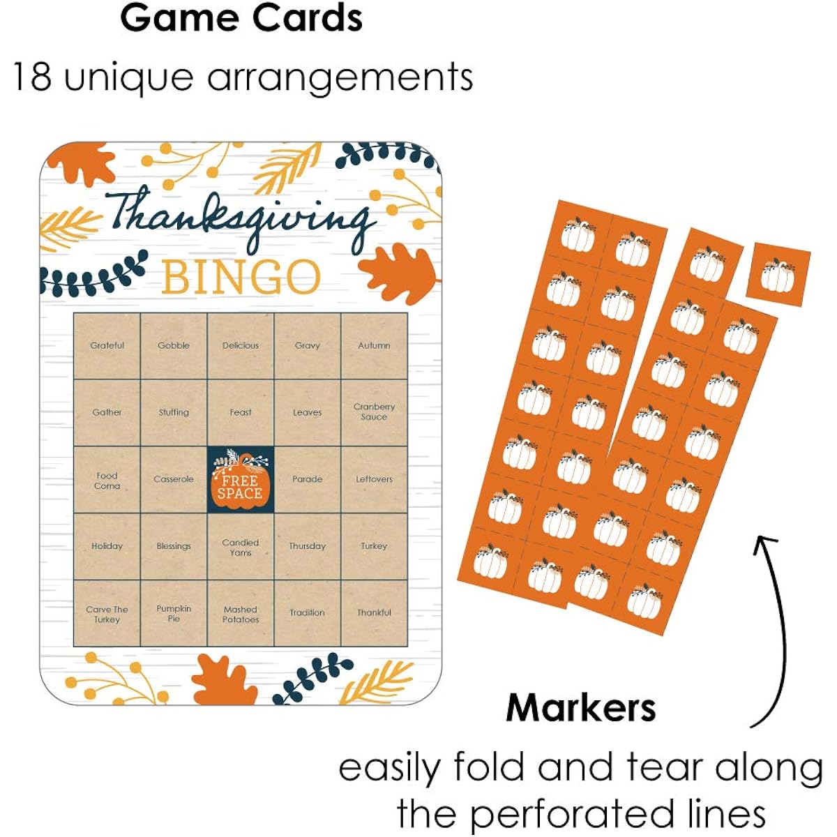 Big Dot of Happiness Happy Thanksgiving Bingo Cards and Markers Fall Harvest Party Bingo Game Set of 18