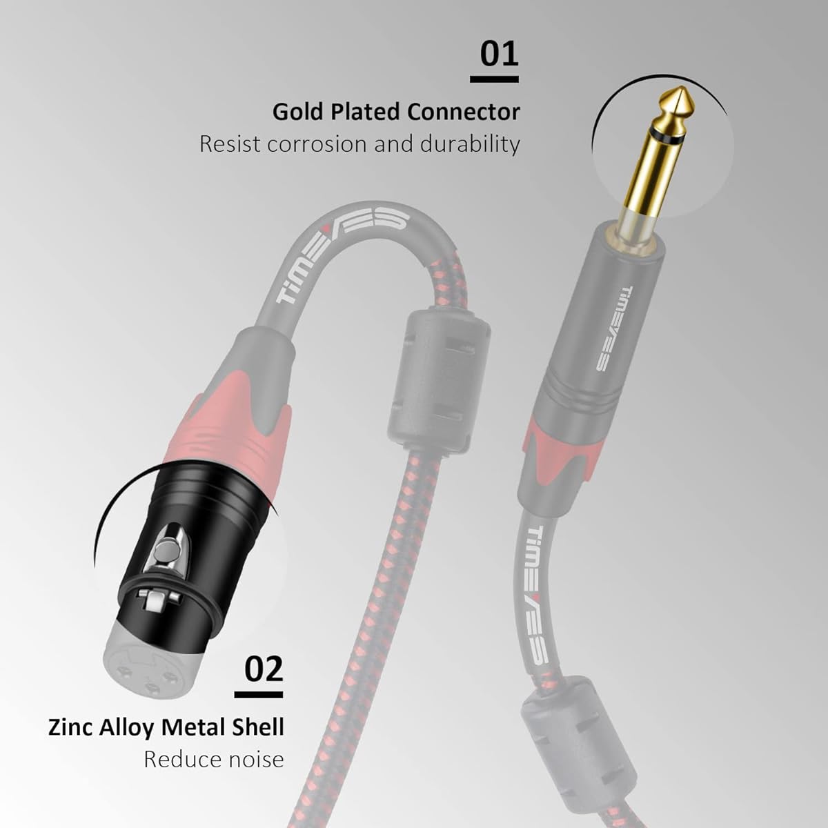 TIMEYES 7.5m 6.5 - XLR Cable Unbalanced Mono 6.35mm Male to Female 3 Pin XLR Plug Microphone Patch Cable 1/4" 6.5mm TS to XLR Microphone Cable Quarter Inch to XLR Female Audio Cord XLR to 1/4" 25'
